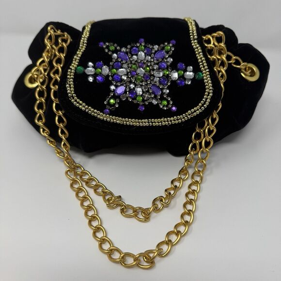 Paris Hilton Handbags - Paris Hilton Black Velvet Mini Handbag Purse Rhinestones Chains Y2K Glam Bling